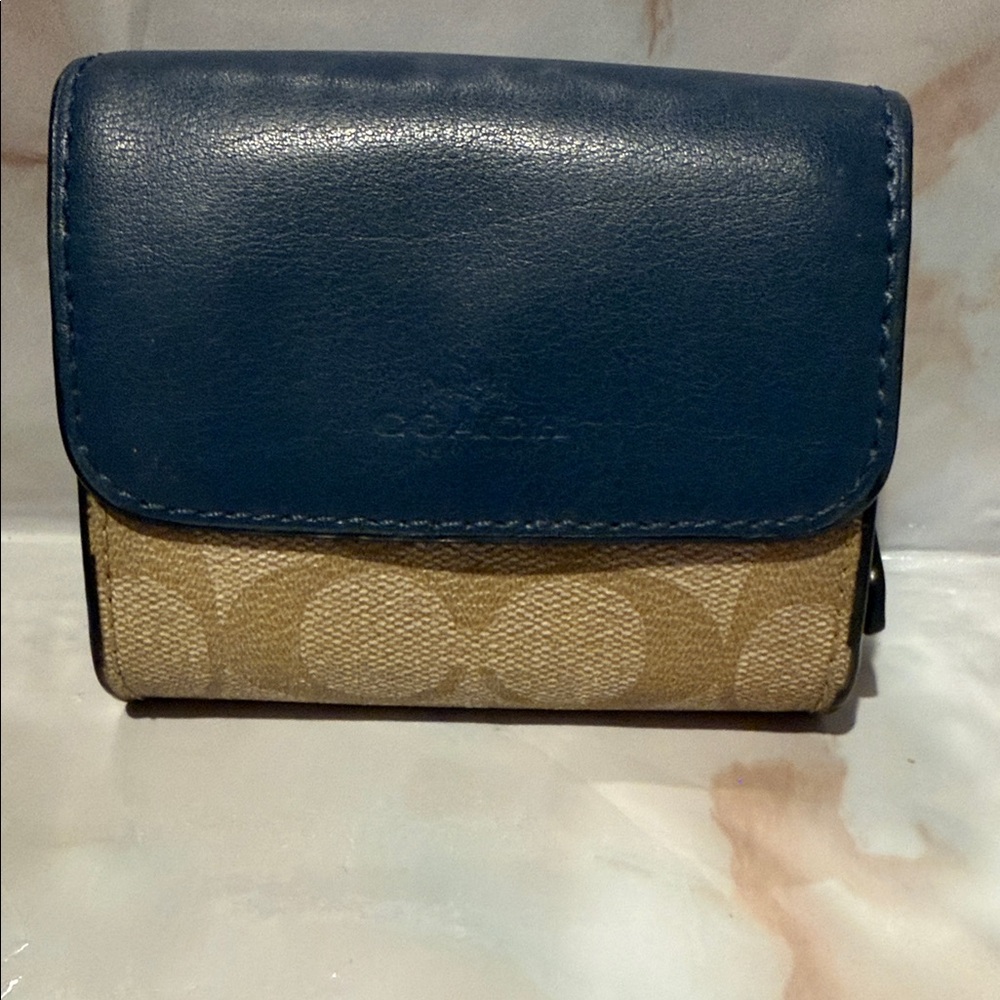 Coach Navy and Beige Compact Wallet